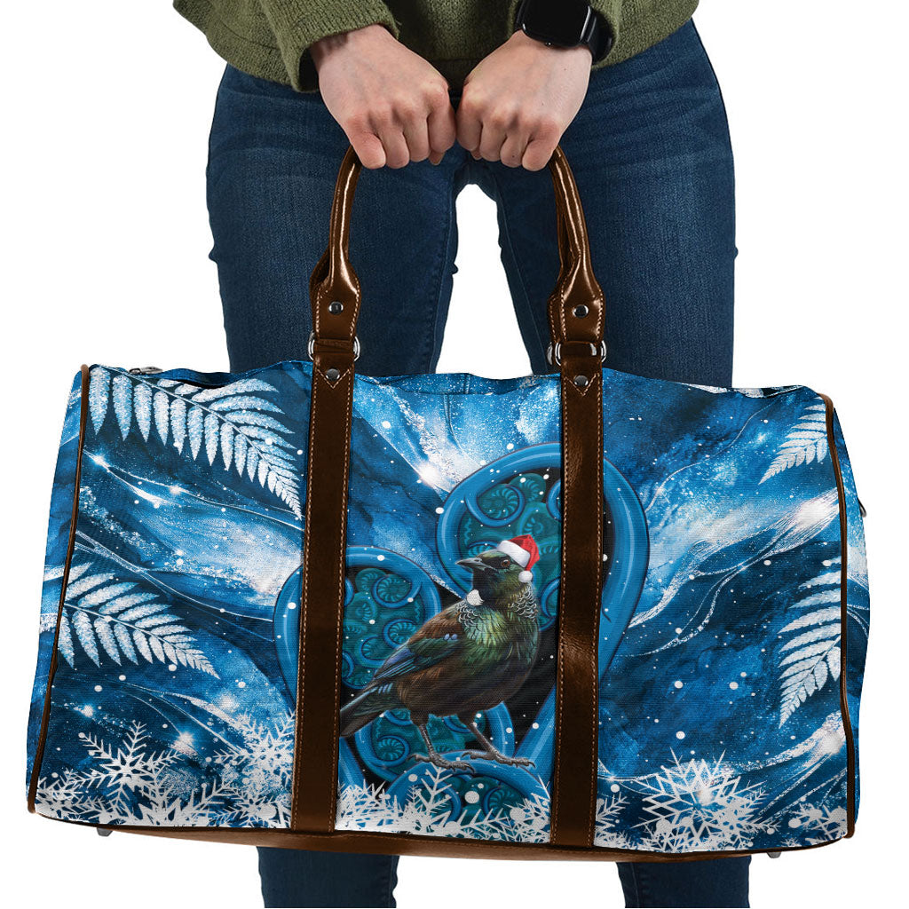 Tui Bird New Zealand Christmas In July Travel Bag NZ Aroha Koru Fern Marble Vibes LT14 Blue - Polynesian Pride