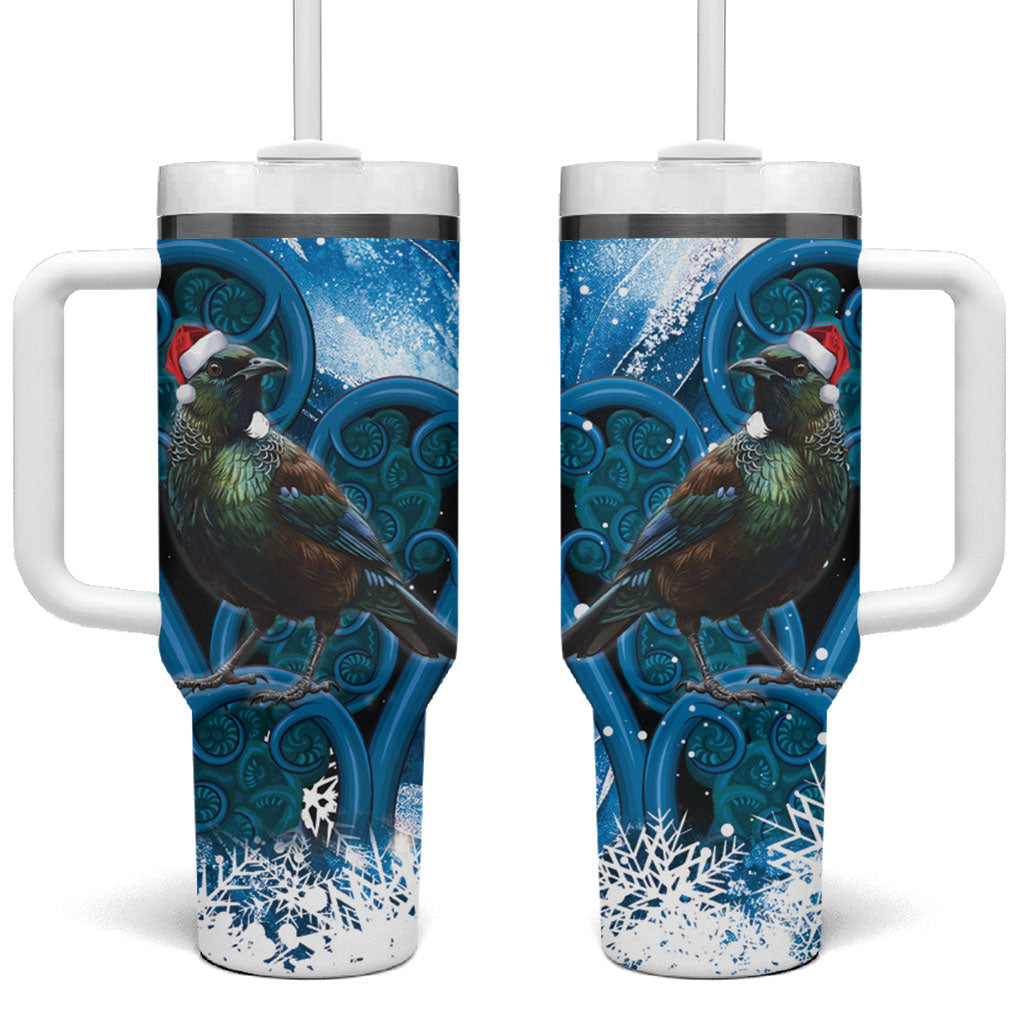 Tui Bird New Zealand Christmas In July Tumbler With Handle NZ Aroha Koru Fern Marble Vibes LT14 One Size: 40 oz Blue - Polynesian Pride