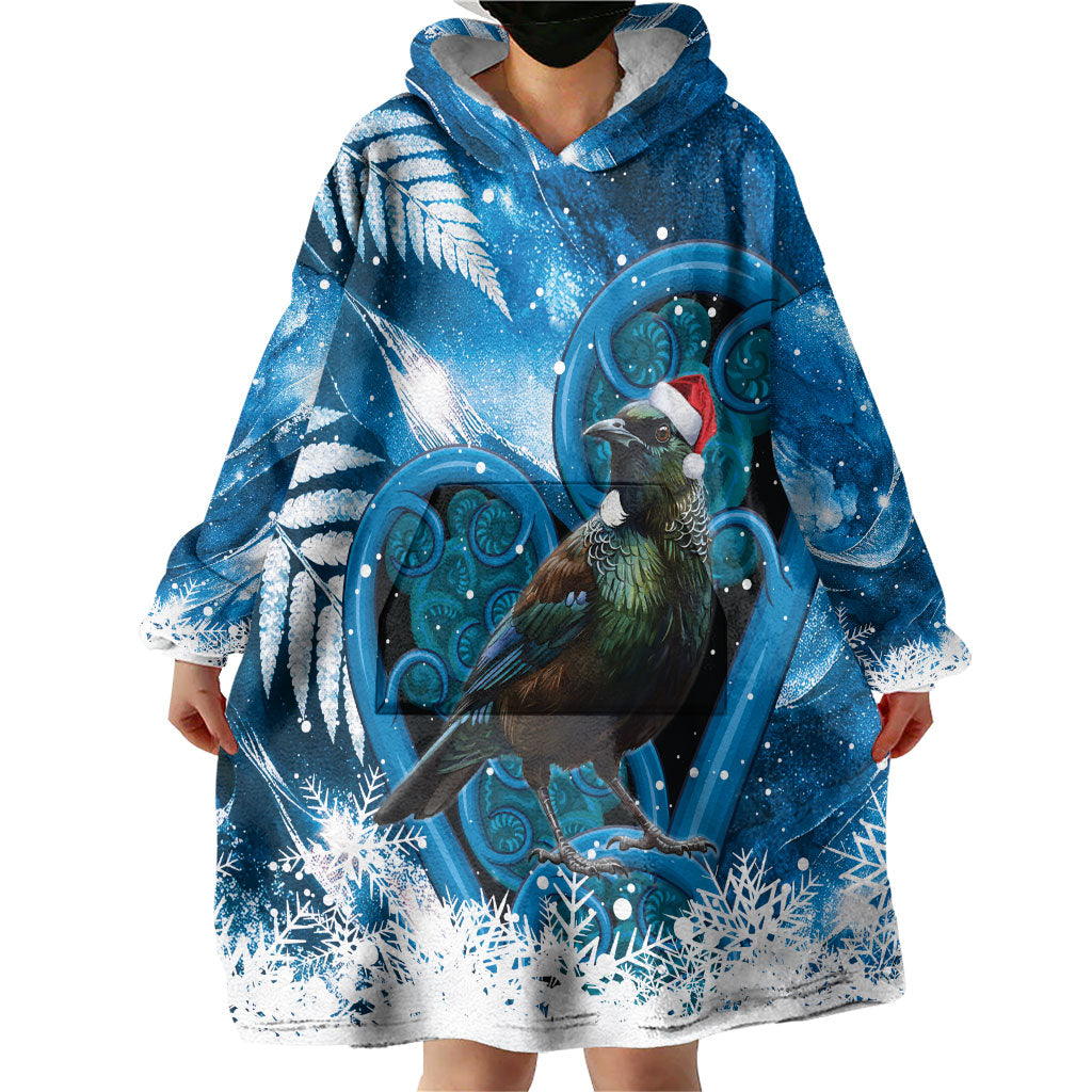 Tui Bird New Zealand Christmas In July Wearable Blanket Hoodie NZ Aroha Koru Fern Marble Vibes LT14 - Polynesian Pride