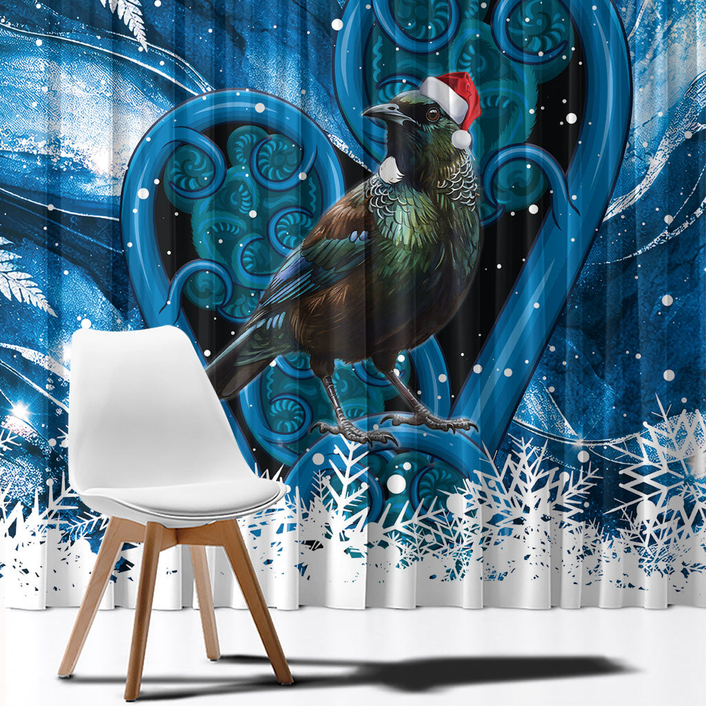 Tui Bird New Zealand Christmas In July Window Curtain NZ Aroha Koru Fern Marble Vibes LT14 - Polynesian Pride