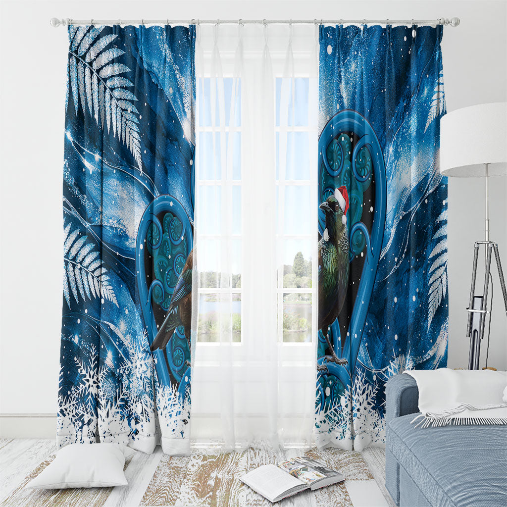 Tui Bird New Zealand Christmas In July Window Curtain NZ Aroha Koru Fern Marble Vibes LT14 - Polynesian Pride