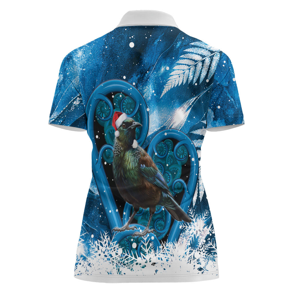 Tui Bird New Zealand Christmas In July Women Polo Shirt NZ Aroha Koru Fern Marble Vibes LT14 - Polynesian Pride