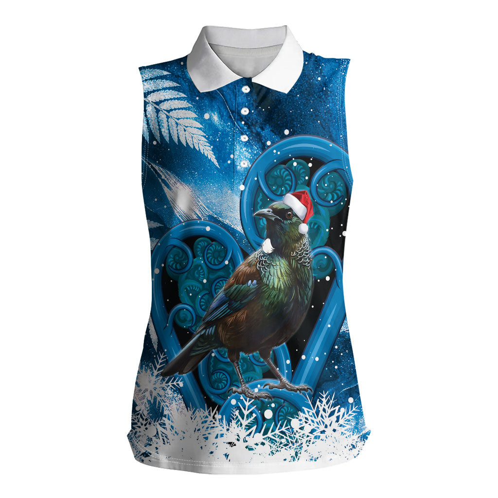 Tui Bird New Zealand Christmas In July Women Sleeveless Polo Shirt NZ Aroha Koru Fern Marble Vibes LT14 Female Blue - Polynesian Pride