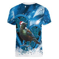 Tui Bird New Zealand Christmas In July Women V-Neck T-Shirt NZ Aroha Koru Fern Marble Vibes LT14 - Polynesian Pride