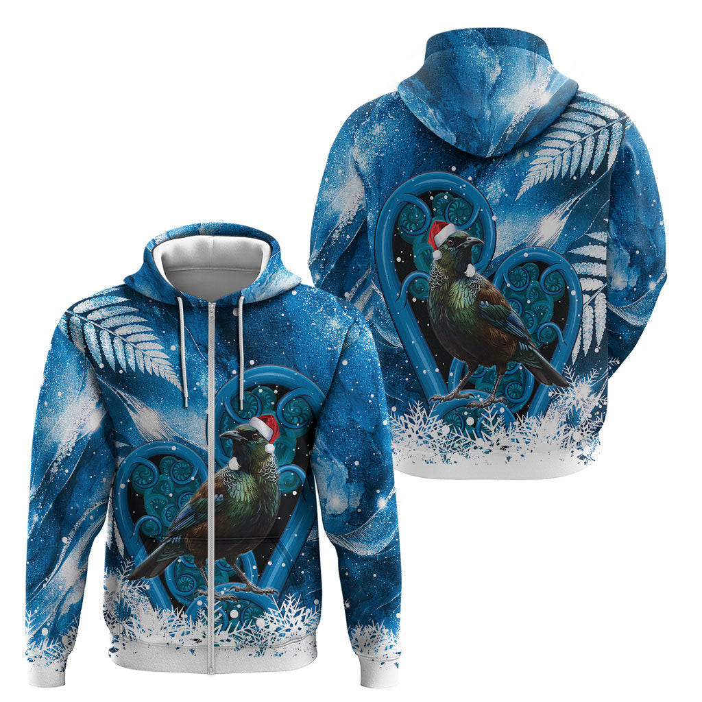 Tui Bird New Zealand Christmas In July Zip Hoodie NZ Aroha Koru Fern Marble Vibes LT14 - Polynesian Pride