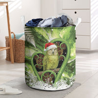 Kakapo New Zealand Christmas In July Laundry Basket NZ Aroha Koru Fern Marble Vibes LT14 Green - Polynesian Pride
