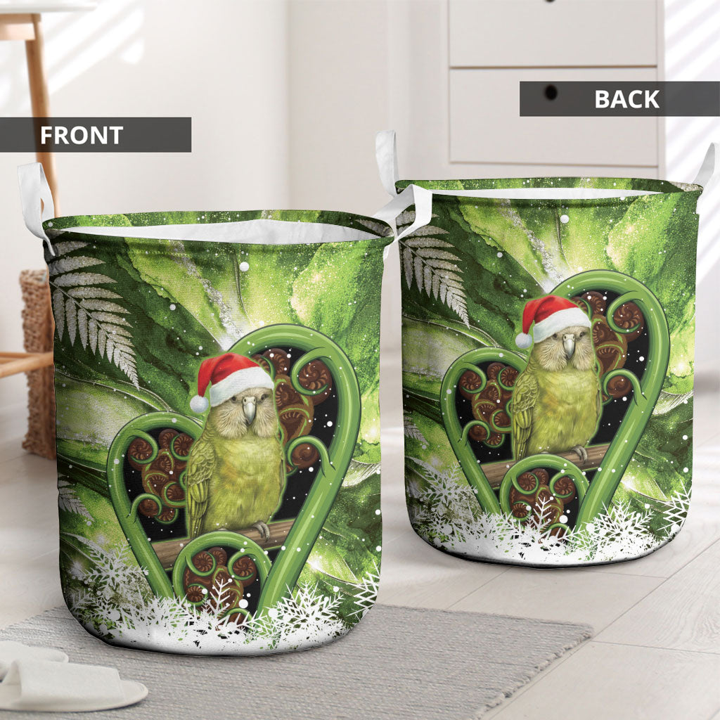 Kakapo New Zealand Christmas In July Laundry Basket NZ Aroha Koru Fern Marble Vibes LT14 - Polynesian Pride