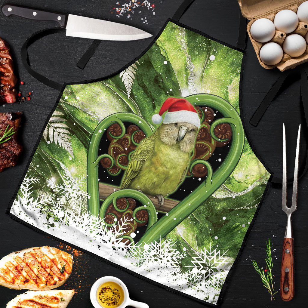 Kakapo New Zealand Christmas In July Apron NZ Aroha Koru Fern Marble Vibes LT14 Green - Polynesian Pride