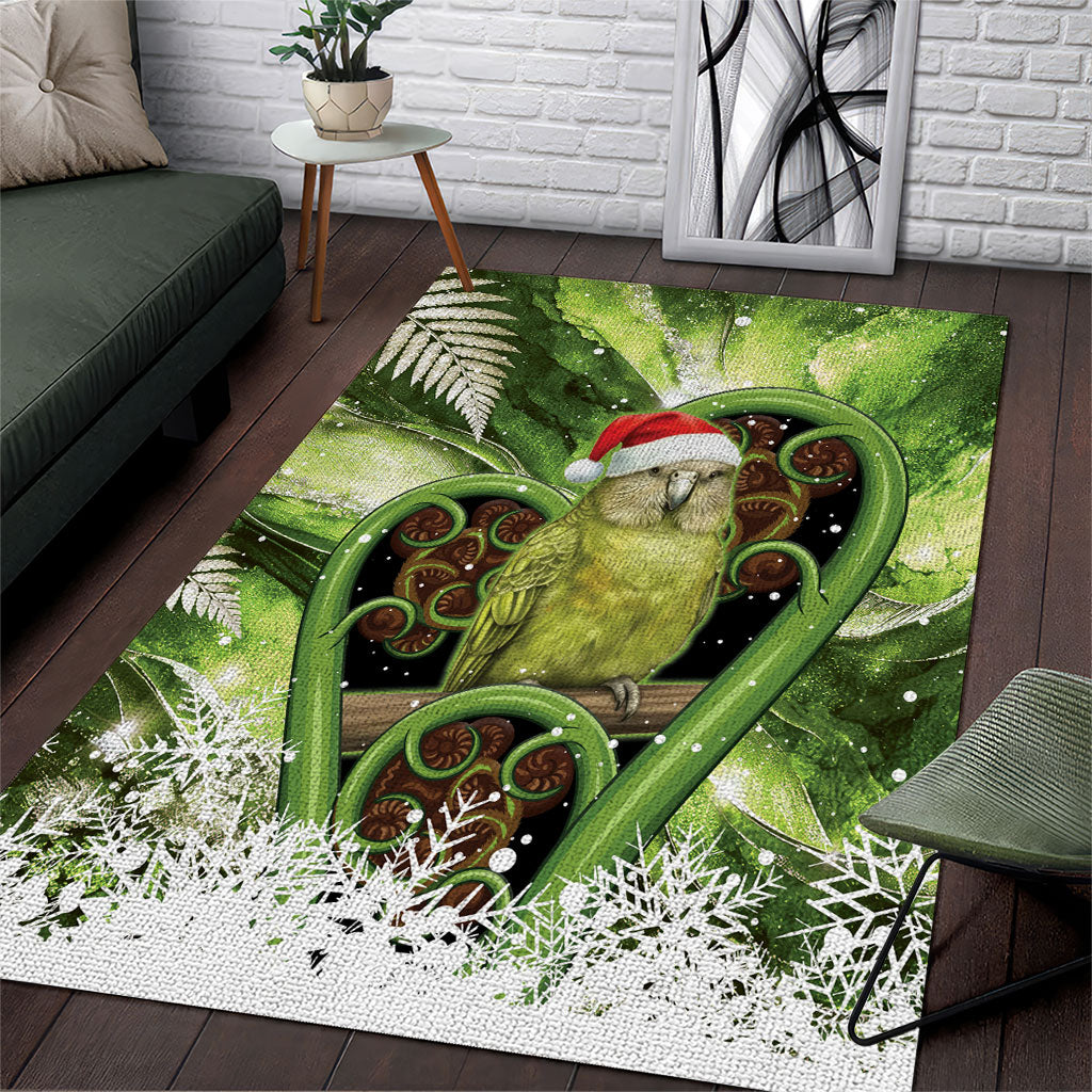 Kakapo New Zealand Christmas In July Area Rug NZ Aroha Koru Fern Marble Vibes LT14 Green - Polynesian Pride