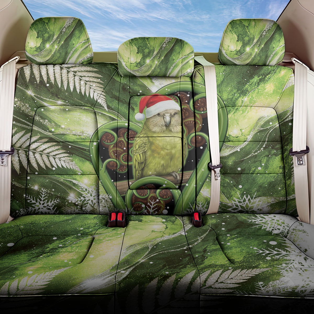 Kakapo New Zealand Christmas In July Back Car Seat Cover NZ Aroha Koru Fern Marble Vibes LT14 One Size Green - Polynesian Pride