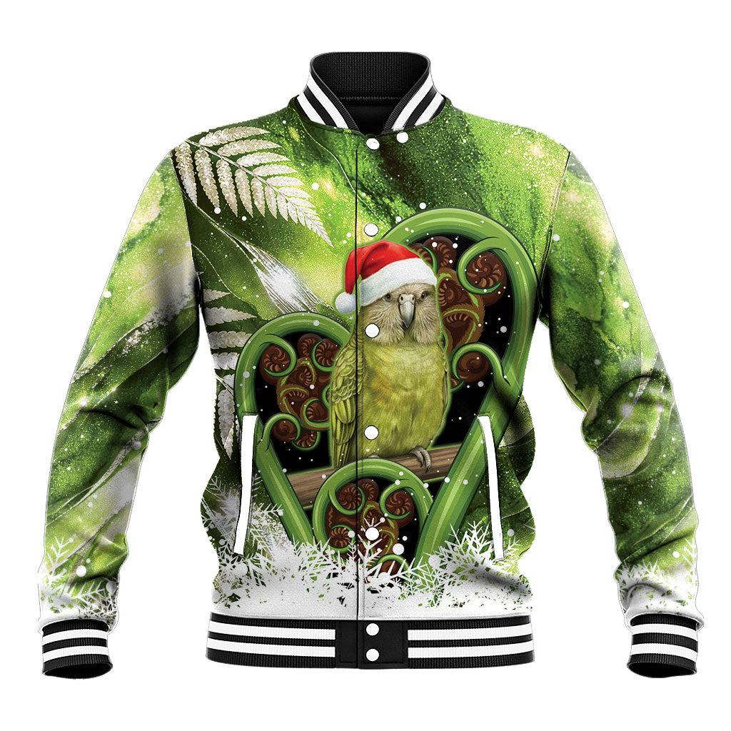 Kakapo New Zealand Christmas In July Baseball Jacket NZ Aroha Koru Fern Marble Vibes LT14 Unisex Green - Polynesian Pride