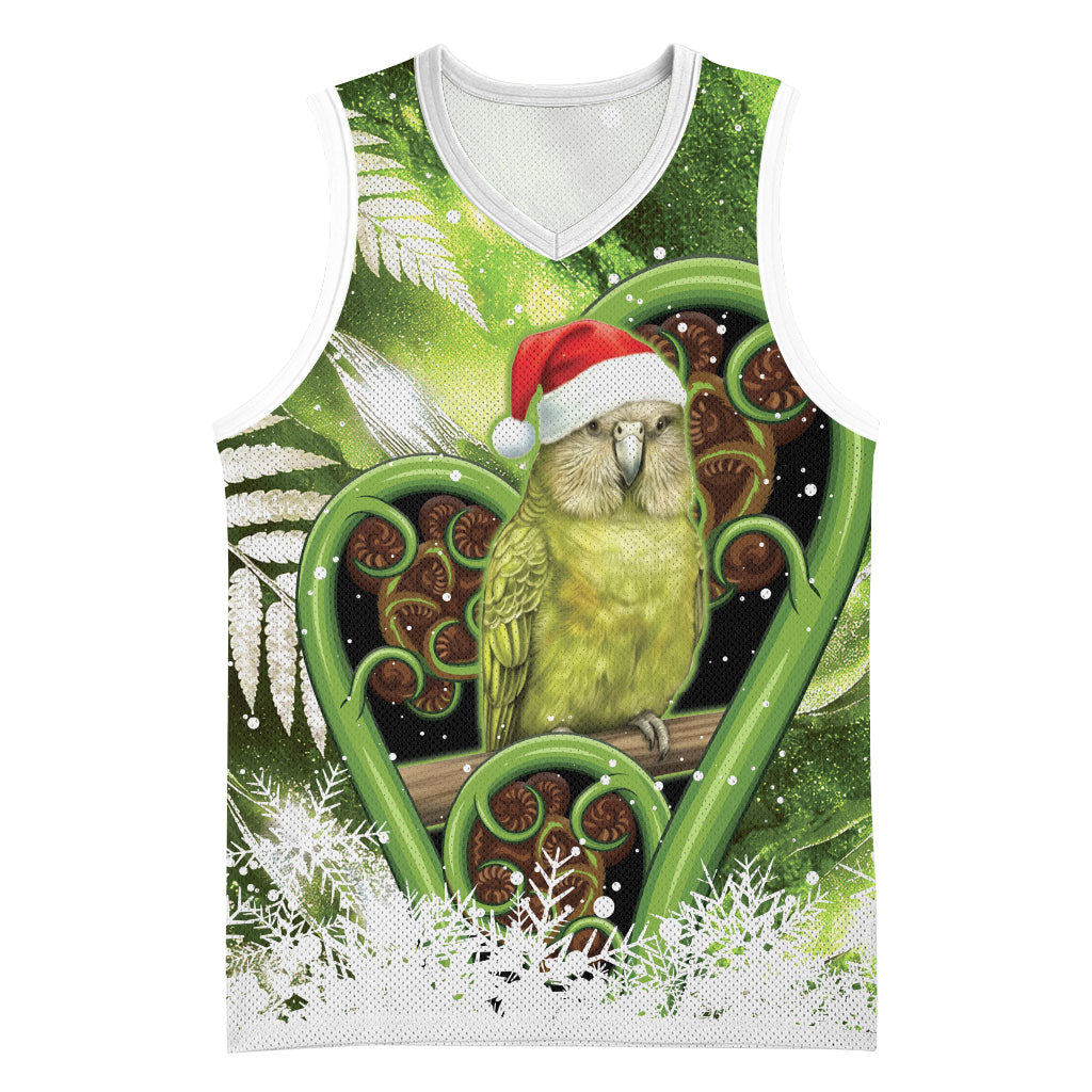 Kakapo New Zealand Christmas In July Basketball Jersey NZ Aroha Koru Fern Marble Vibes LT14 Unisex Green - Polynesian Pride