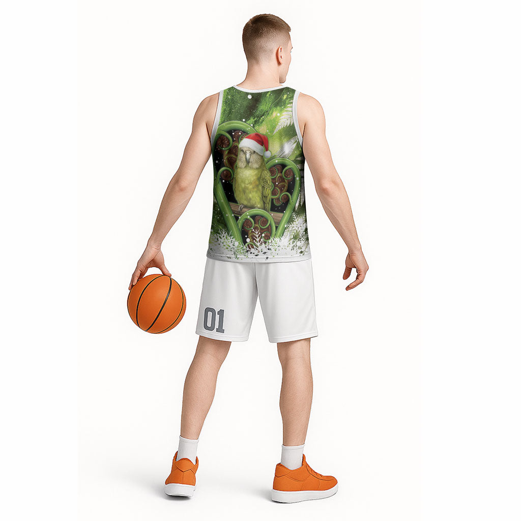 Kakapo New Zealand Christmas In July Basketball Jersey NZ Aroha Koru Fern Marble Vibes LT14 - Polynesian Pride