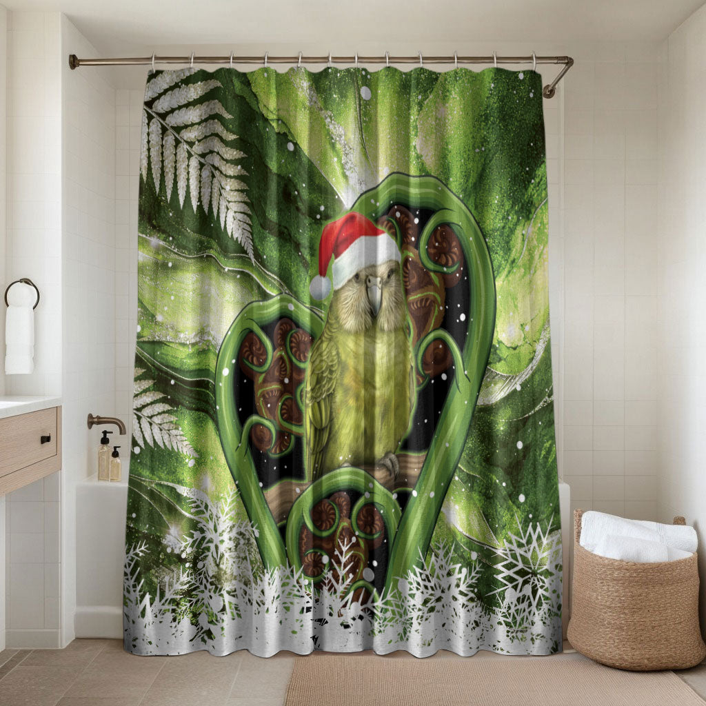 Kakapo New Zealand Christmas In July Bathroom Set NZ Aroha Koru Fern Marble Vibes LT14 Shower Curtain Only Green - Polynesian Pride