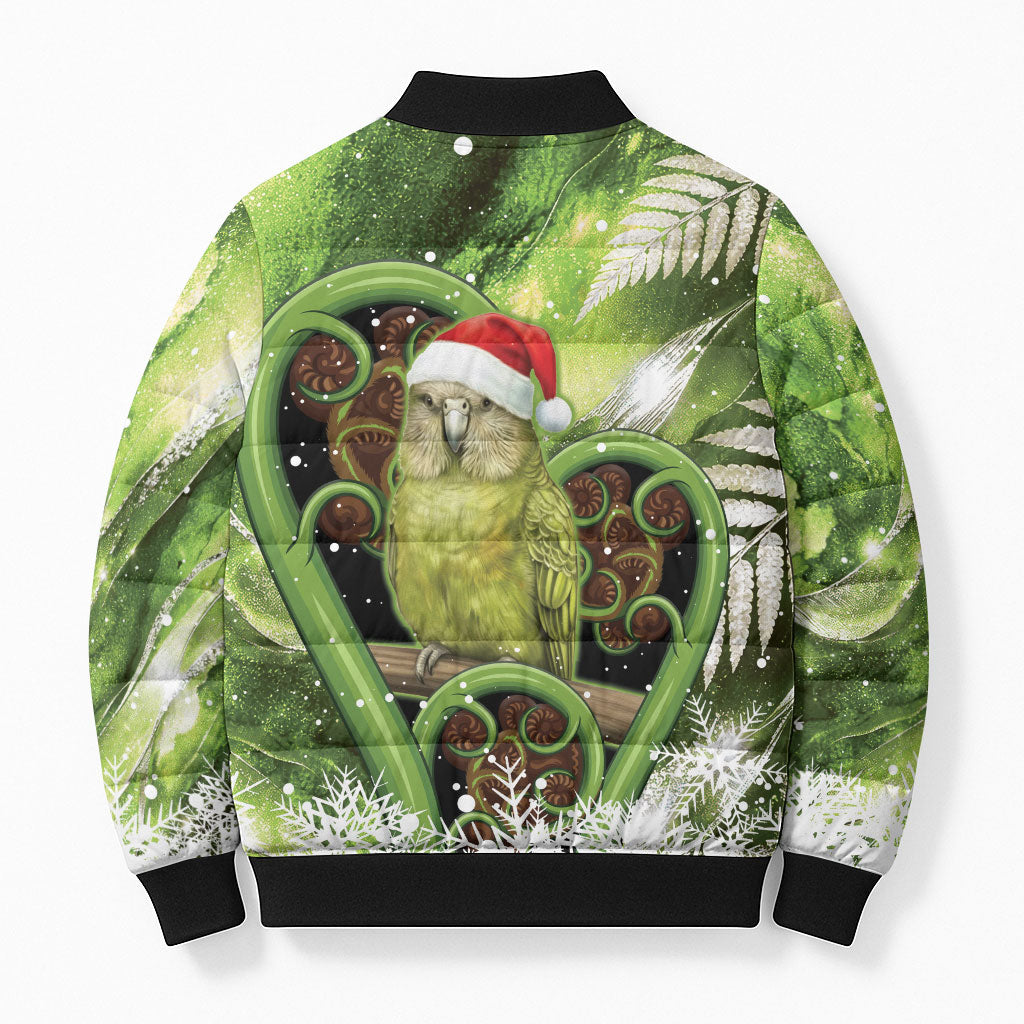 Kakapo New Zealand Christmas In July Bomber Puffer Jacket NZ Aroha Koru Fern Marble Vibes LT14 - Polynesian Pride
