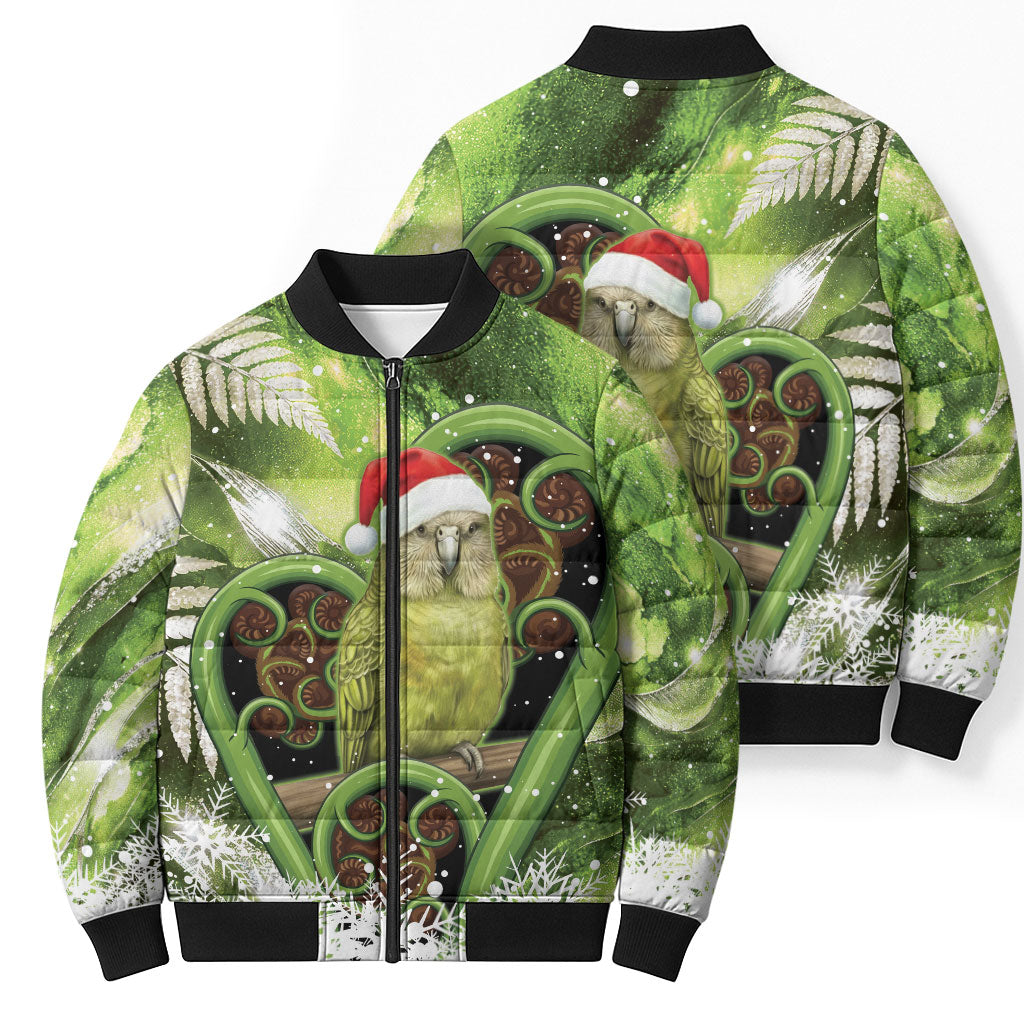 Kakapo New Zealand Christmas In July Bomber Puffer Jacket NZ Aroha Koru Fern Marble Vibes LT14 - Polynesian Pride
