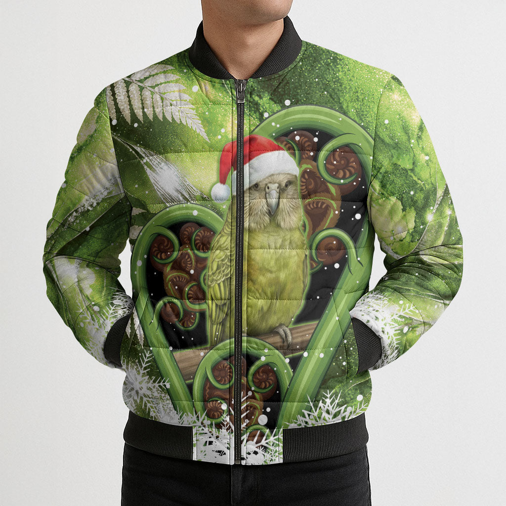 Kakapo New Zealand Christmas In July Bomber Puffer Jacket NZ Aroha Koru Fern Marble Vibes LT14 - Polynesian Pride