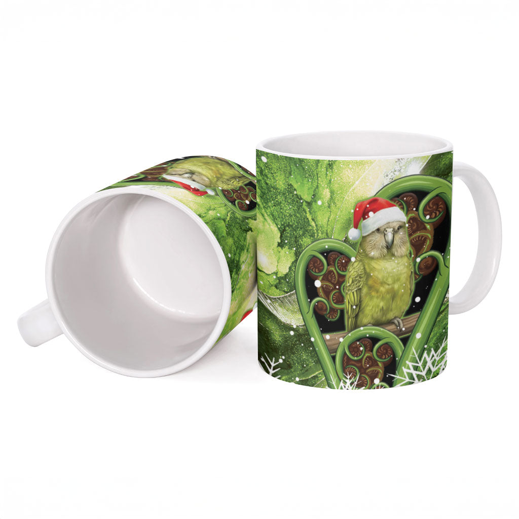 Kakapo New Zealand Christmas In July Ceramic Mug NZ Aroha Koru Fern Marble Vibes LT14 - Polynesian Pride