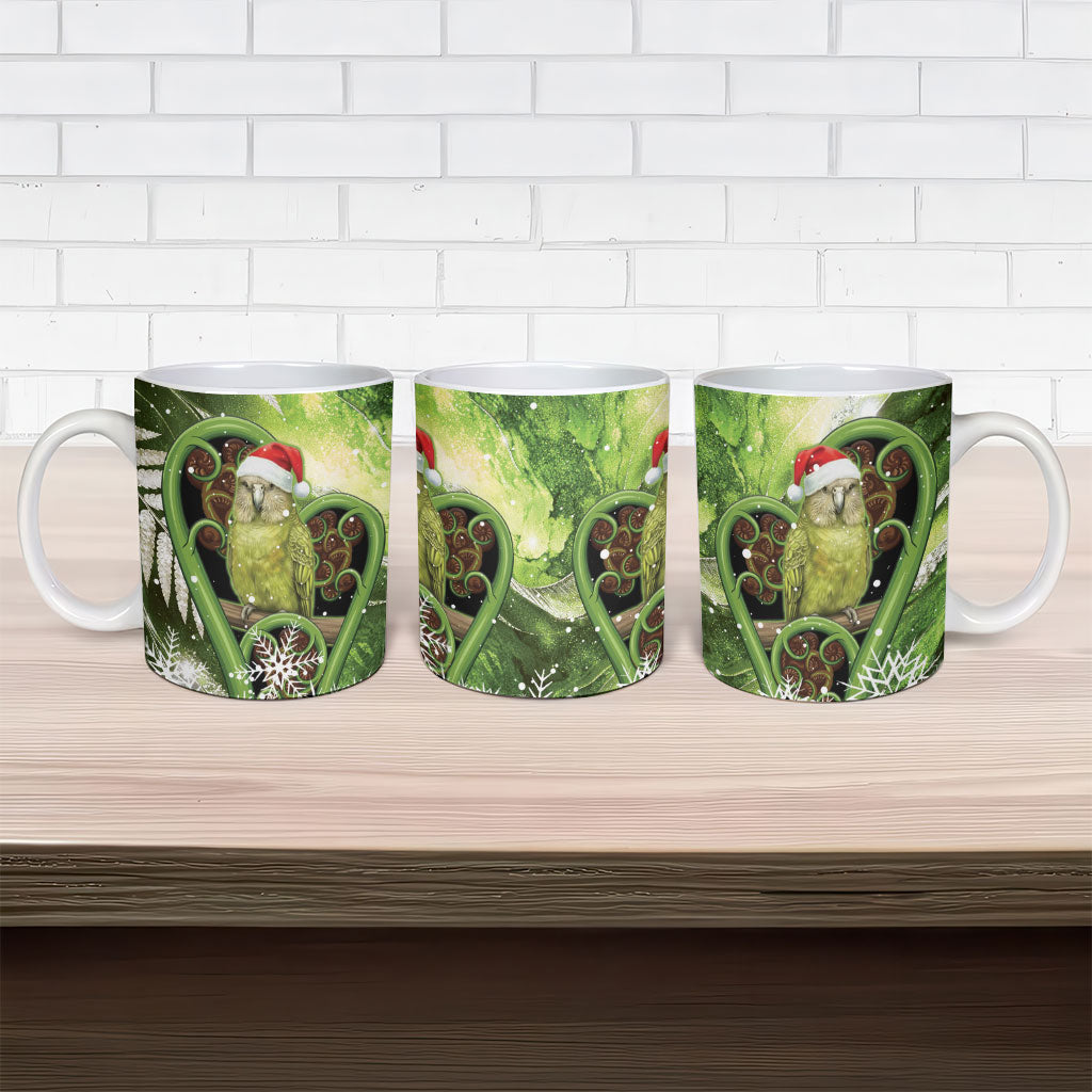 Kakapo New Zealand Christmas In July Ceramic Mug NZ Aroha Koru Fern Marble Vibes LT14 - Polynesian Pride
