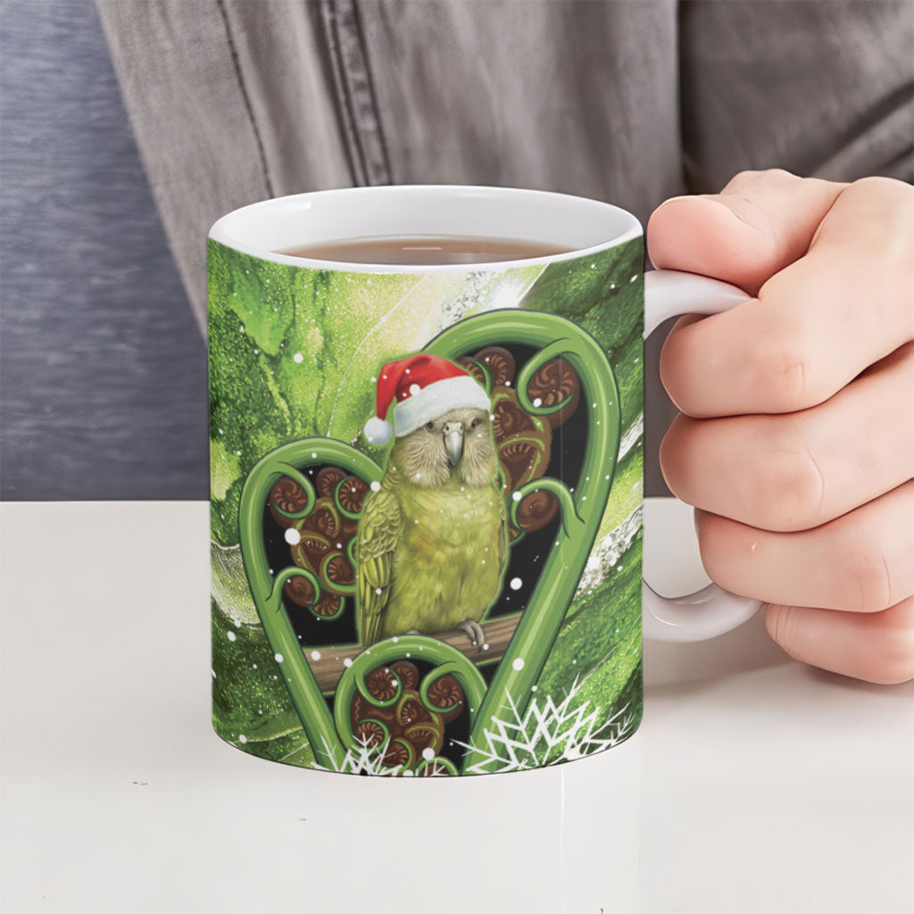 Kakapo New Zealand Christmas In July Ceramic Mug NZ Aroha Koru Fern Marble Vibes LT14 - Polynesian Pride