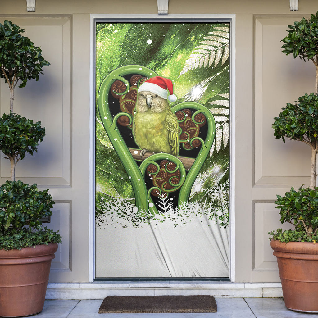 Kakapo New Zealand Christmas In July Door Cover NZ Aroha Koru Fern Marble Vibes LT14 Green - Polynesian Pride