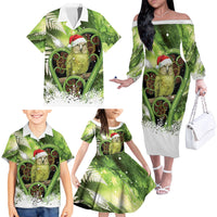 Kakapo New Zealand Christmas In July Family Matching Off The Shoulder Long Sleeve Dress and Hawaiian Shirt NZ Aroha Koru Fern Marble Vibes LT14 - Polynesian Pride