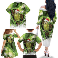 Kakapo New Zealand Christmas In July Family Matching Off The Shoulder Long Sleeve Dress and Hawaiian Shirt NZ Aroha Koru Fern Marble Vibes LT14 - Polynesian Pride