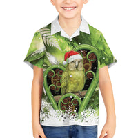 Kakapo New Zealand Christmas In July Family Matching Off The Shoulder Long Sleeve Dress and Hawaiian Shirt NZ Aroha Koru Fern Marble Vibes LT14 Son's Shirt Green - Polynesian Pride