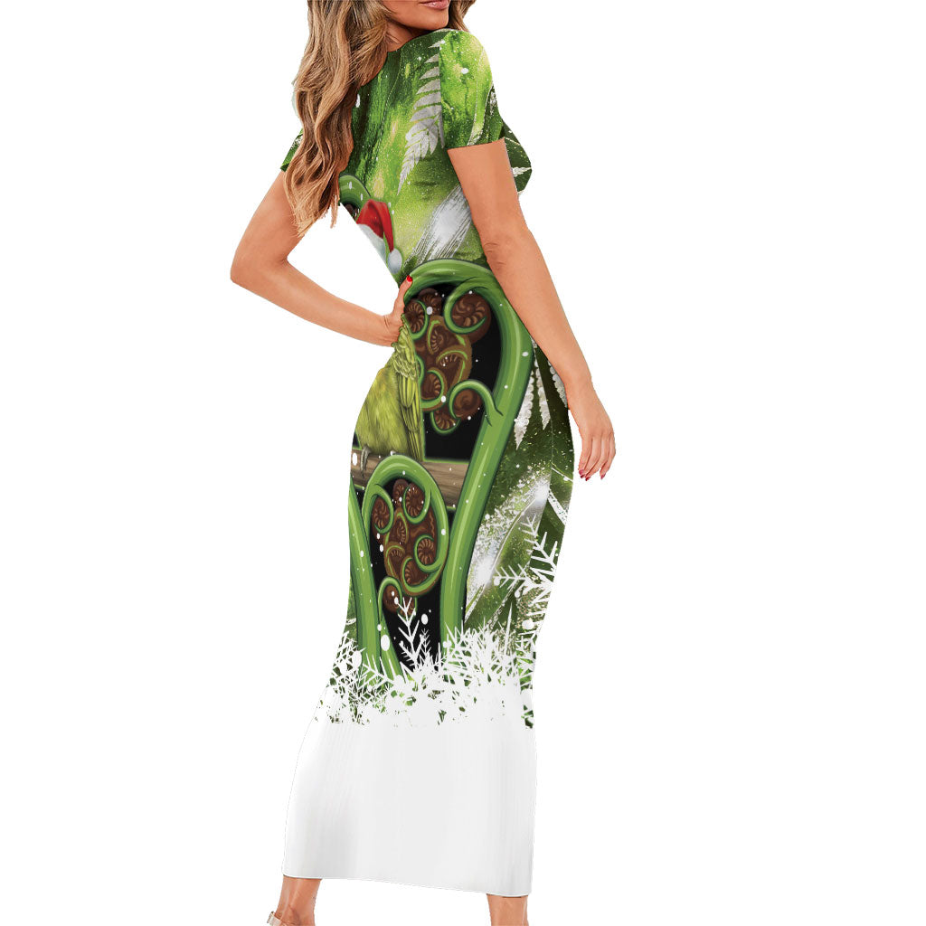 Kakapo New Zealand Christmas In July Family Matching Short Sleeve Bodycon Dress and Hawaiian Shirt NZ Aroha Koru Fern Marble Vibes LT14 - Polynesian Pride