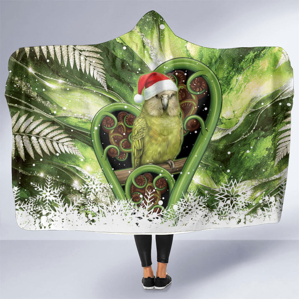 Kakapo New Zealand Christmas In July Hooded Blanket NZ Aroha Koru Fern Marble Vibes LT14 One Size Green - Polynesian Pride