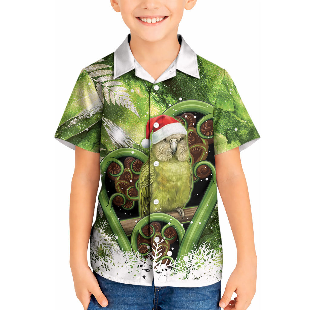 Kakapo New Zealand Christmas In July Kid Hawaiian Shirt NZ Aroha Koru Fern Marble Vibes LT14 Kid Green - Polynesian Pride