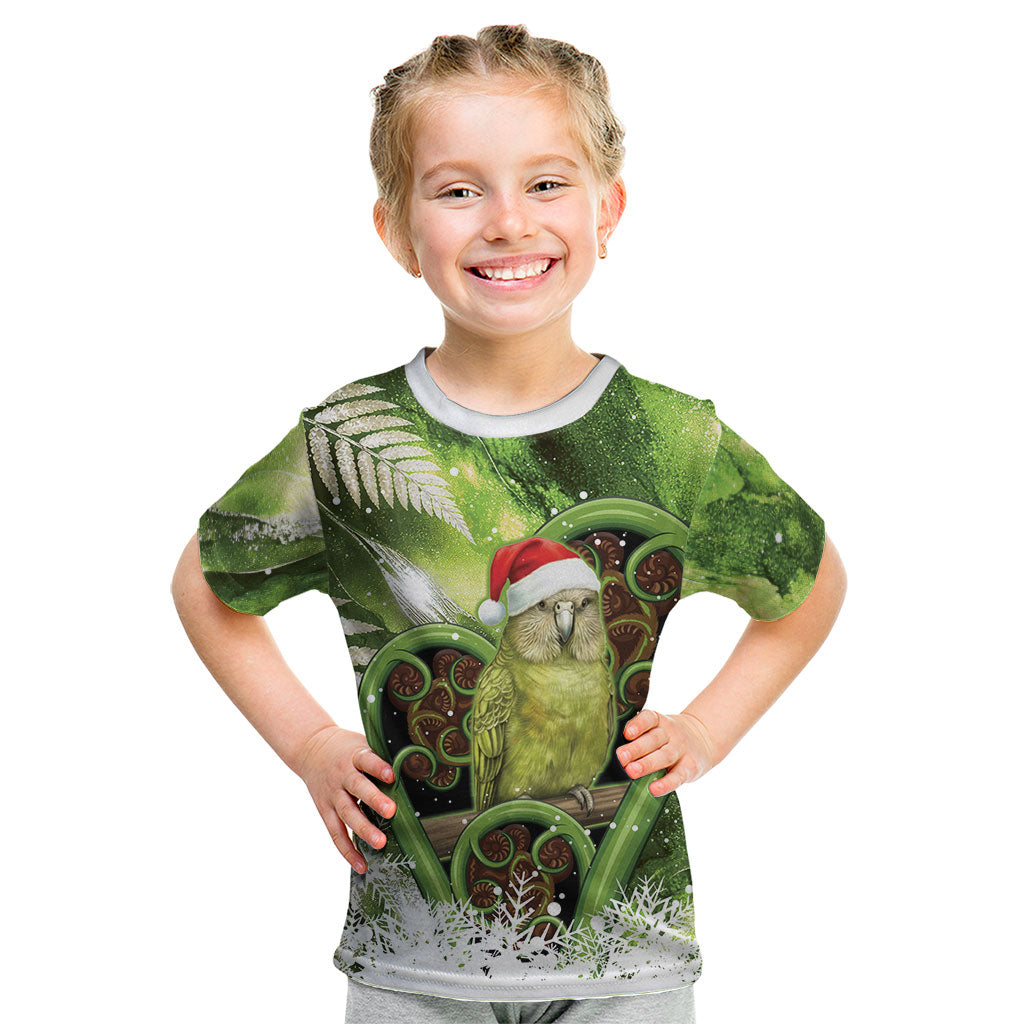 Kakapo New Zealand Christmas In July Kid T Shirt NZ Aroha Koru Fern Marble Vibes LT14 Green - Polynesian Pride