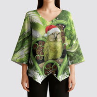 Kakapo New Zealand Christmas In July Kimono Sleeve Blouse NZ Aroha Koru Fern Marble Vibes LT14 - Polynesian Pride