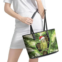 Kakapo New Zealand Christmas In July Leather Tote Bag NZ Aroha Koru Fern Marble Vibes LT14 - Polynesian Pride