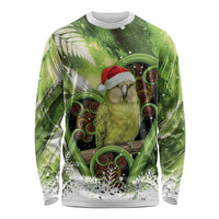Kakapo New Zealand Christmas In July Long Sleeve Shirt NZ Aroha Koru Fern Marble Vibes LT14 Unisex Green - Polynesian Pride
