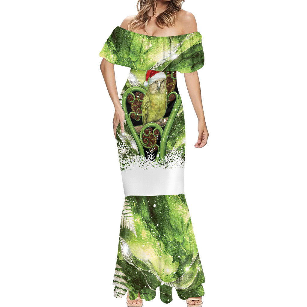 Kakapo New Zealand Christmas In July Mermaid Dress NZ Aroha Koru Fern Marble Vibes LT14 - Polynesian Pride