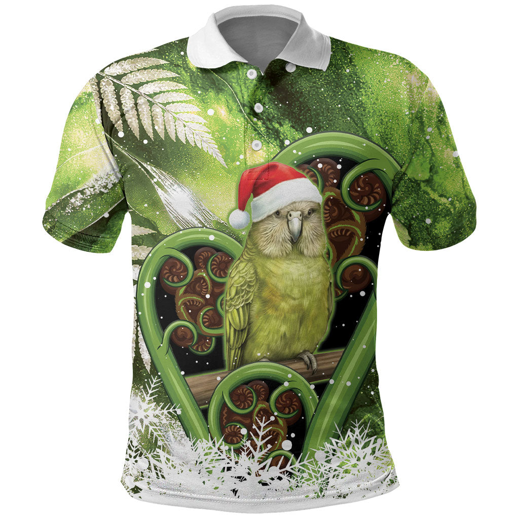 Kakapo New Zealand Christmas In July Polo Shirt NZ Aroha Koru Fern Marble Vibes LT14 Green - Polynesian Pride
