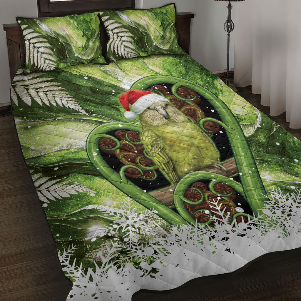 Kakapo New Zealand Christmas In July Quilt Bed Set NZ Aroha Koru Fern Marble Vibes LT14 Green - Polynesian Pride