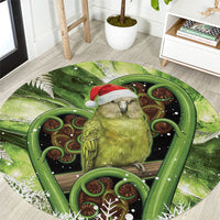 Kakapo New Zealand Christmas In July Round Carpet NZ Aroha Koru Fern Marble Vibes LT14 Green - Polynesian Pride