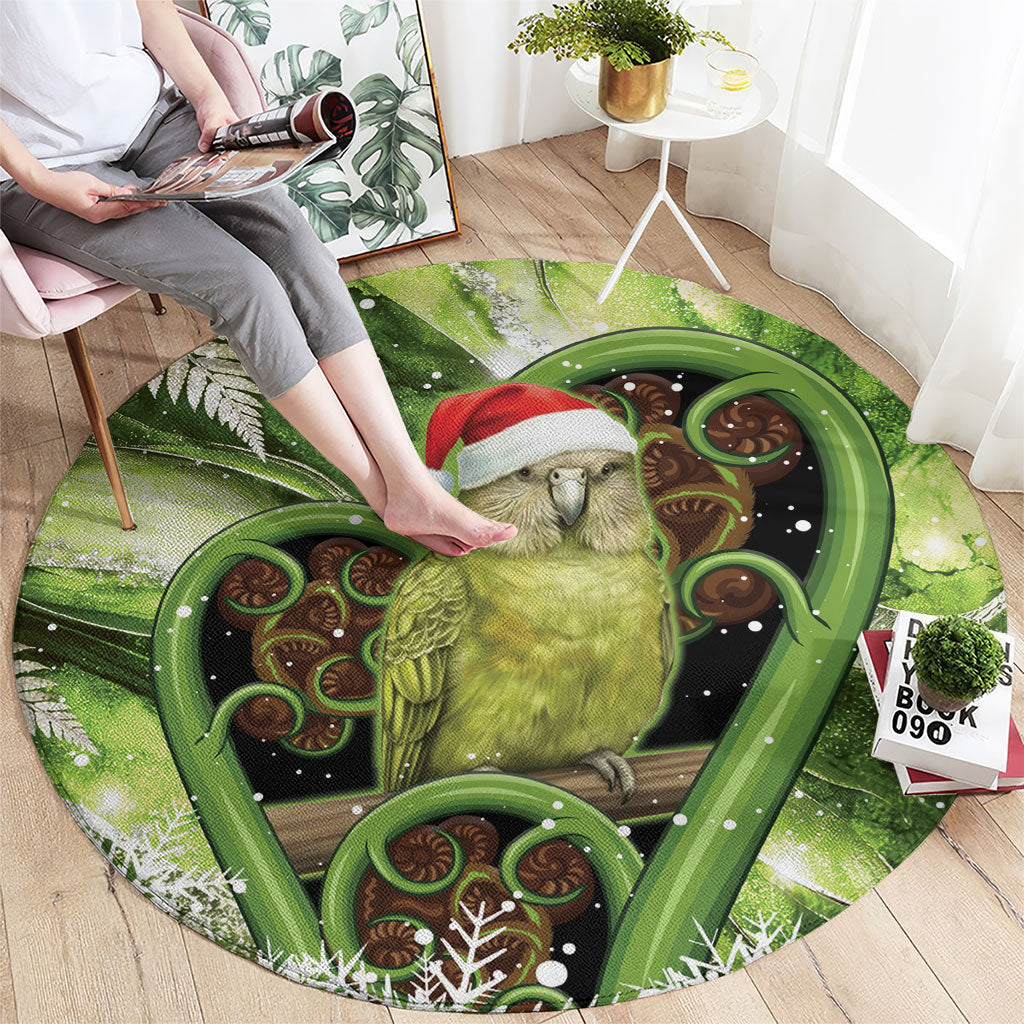 Kakapo New Zealand Christmas In July Round Carpet NZ Aroha Koru Fern Marble Vibes LT14 - Polynesian Pride