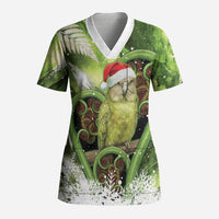 Kakapo New Zealand Christmas In July Scrub Top NZ Aroha Koru Fern Marble Vibes LT14 Adult Green - Polynesian Pride