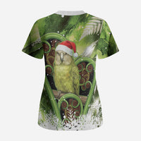 Kakapo New Zealand Christmas In July Scrub Top NZ Aroha Koru Fern Marble Vibes LT14 - Polynesian Pride