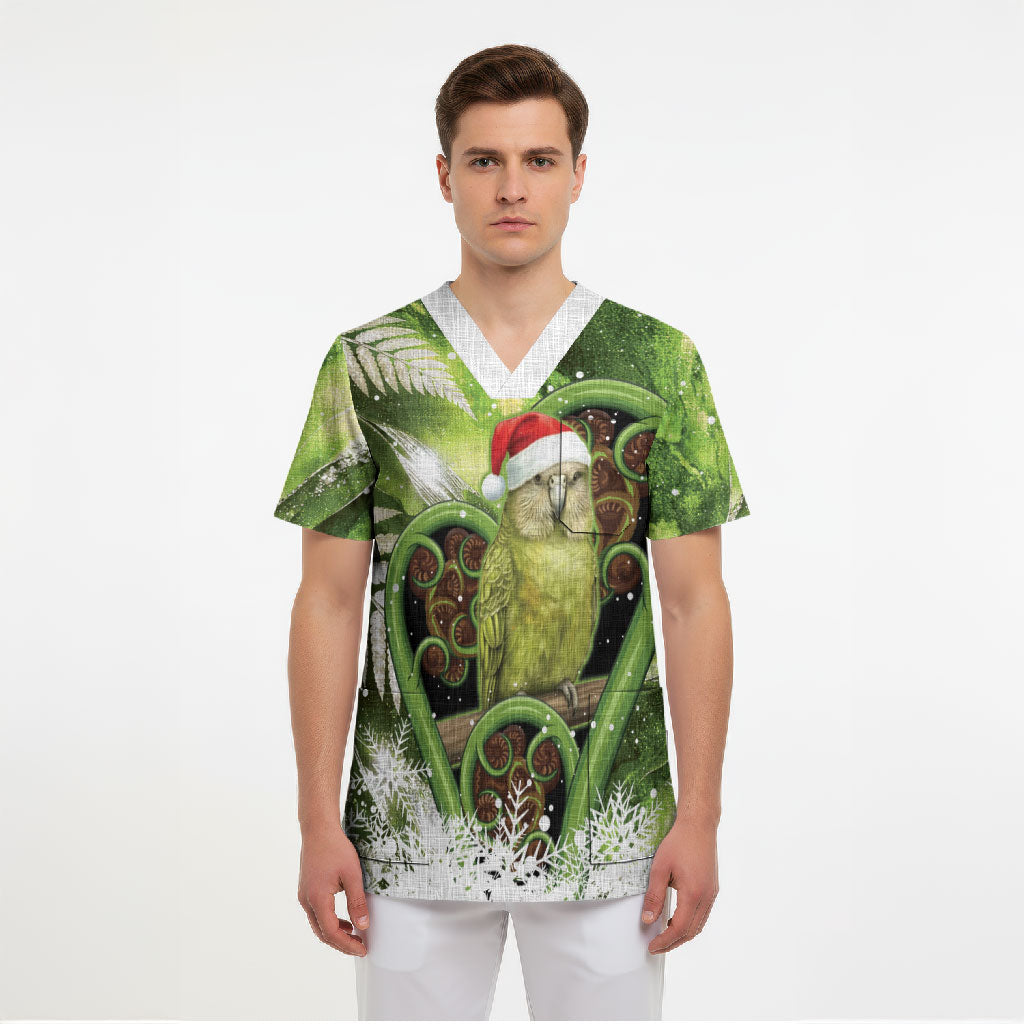 Kakapo New Zealand Christmas In July Scrub Top NZ Aroha Koru Fern Marble Vibes LT14 - Polynesian Pride