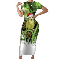 Kakapo New Zealand Christmas In July Short Sleeve Bodycon Dress NZ Aroha Koru Fern Marble Vibes LT14 Long Dress Green - Polynesian Pride