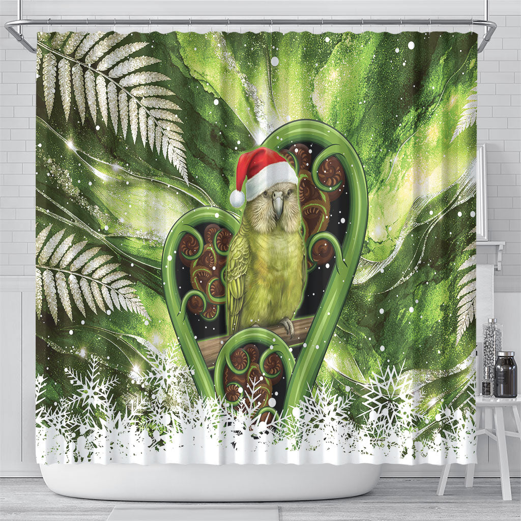 Kakapo New Zealand Christmas In July Shower Curtain NZ Aroha Koru Fern Marble Vibes LT14 - Polynesian Pride