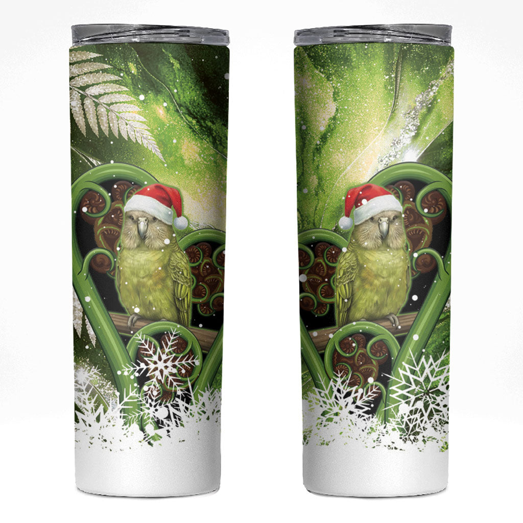 Kakapo New Zealand Christmas In July Skinny Tumbler NZ Aroha Koru Fern Marble Vibes LT14 Green - Polynesian Pride