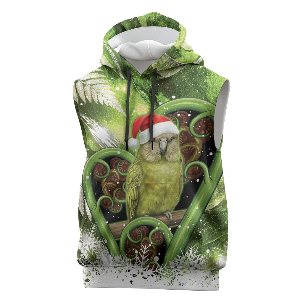 Kakapo New Zealand Christmas In July Sleeveless Hoodie NZ Aroha Koru Fern Marble Vibes LT14 Green - Polynesian Pride