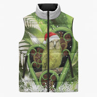 Kakapo New Zealand Christmas In July Sleeveless Puffer Jacket NZ Aroha Koru Fern Marble Vibes LT14 Unisex Green - Polynesian Pride