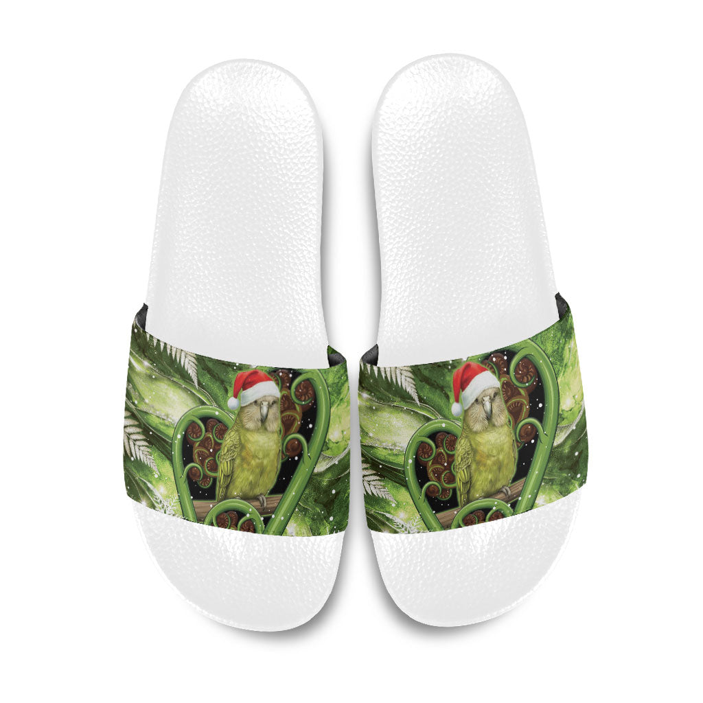 Kakapo New Zealand Christmas In July Slide Sandals NZ Aroha Koru Fern Marble Vibes LT14 Green - Polynesian Pride