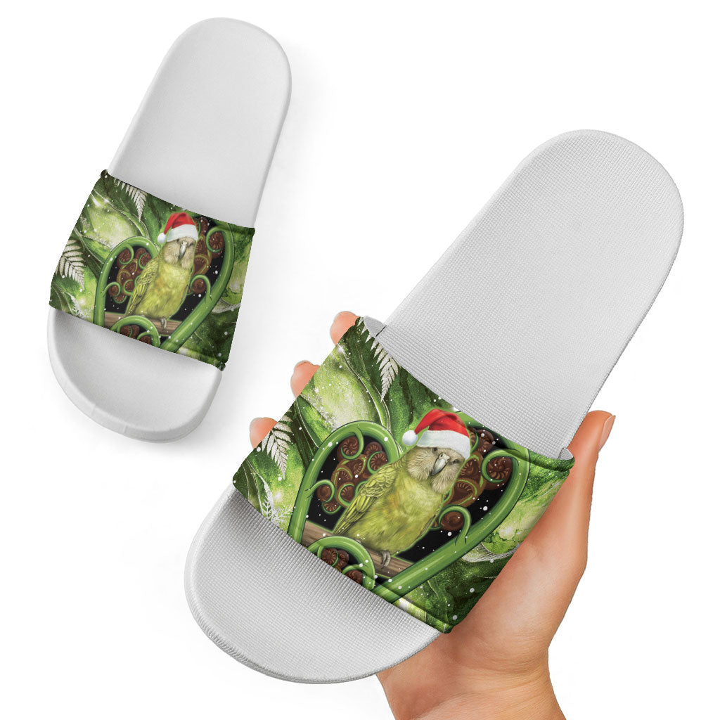 Kakapo New Zealand Christmas In July Slide Sandals NZ Aroha Koru Fern Marble Vibes LT14 - Polynesian Pride